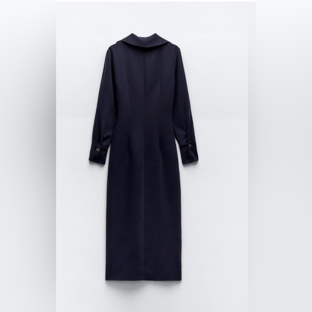 Zara Navy Zippered Shirt Midi Dress Size Small - Picture 3 of 15